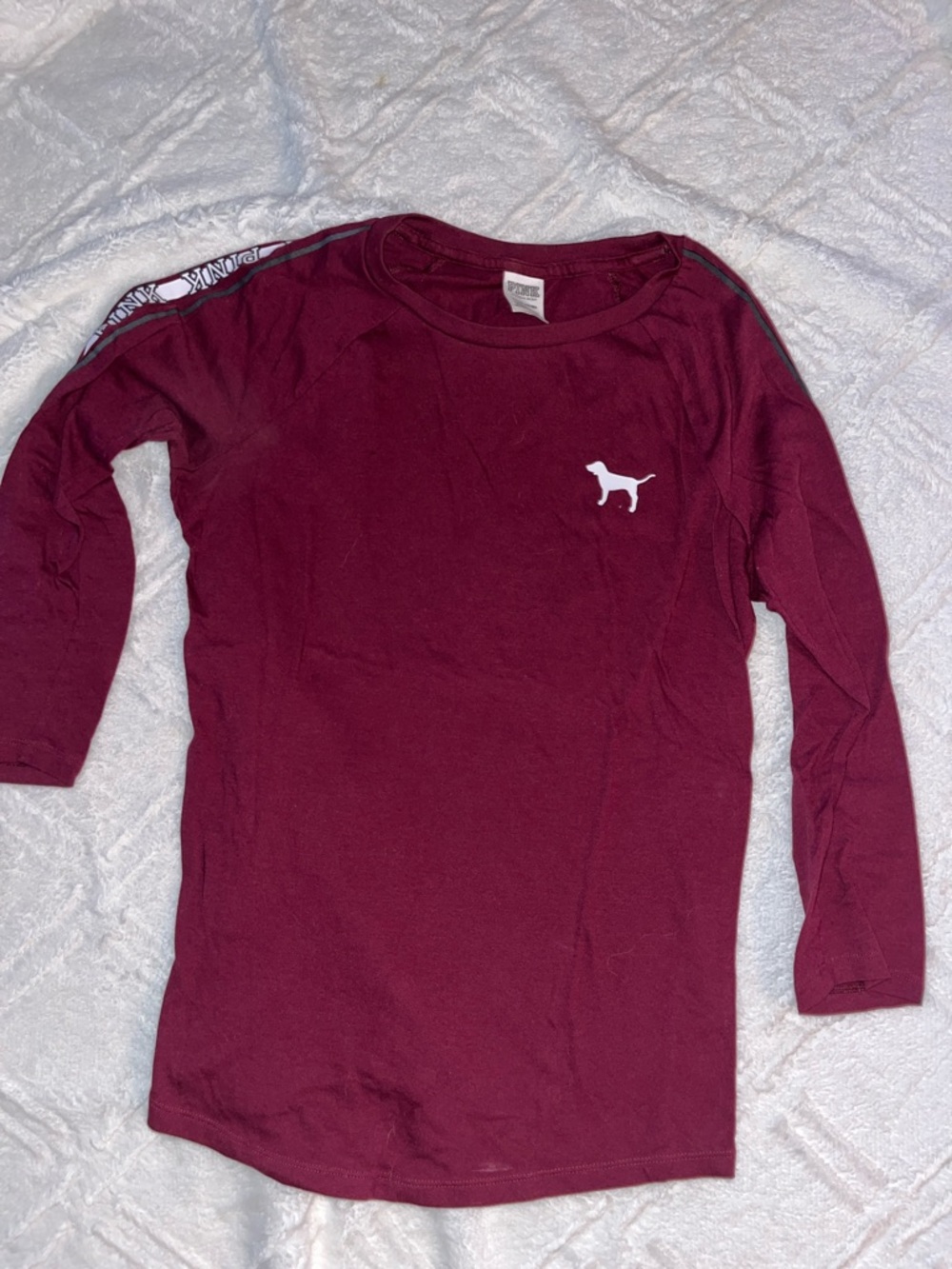 PINK Victoria's Secret Maroon Long Sleeve Tee with White Dog Logo
